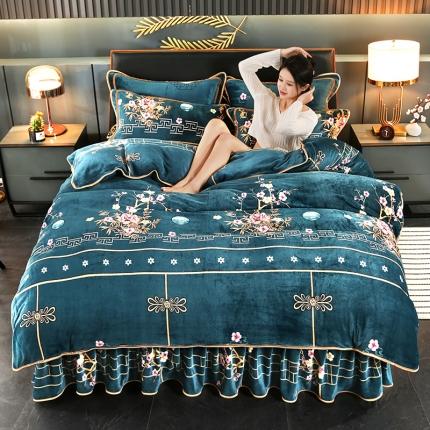 91家纺网 家纺一手货源 找家纺 梦莱情纺新款8.5斤牛奶绒四件套日产12000套 碧月成妆