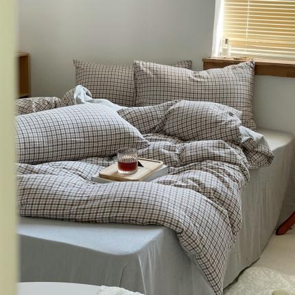 91家纺网 家纺一手货源 找家纺 艾咪 新款全棉水洗棉色织小提花四件套/三件套 梵希-豆棕