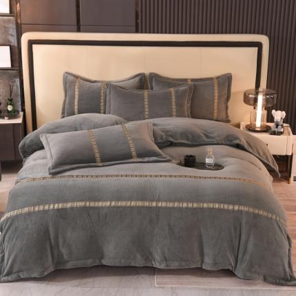 91家纺网 家纺一手货源 找家纺 七七 2025新款保暖加厚提花牛奶绒四件套 寐语-北欧灰