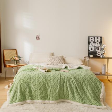 91家纺网 家纺一手货源 找家纺 简爱-2025加厚舒棉绒羊羔绒盖毯毛毯 菱形茉格-海藻绿