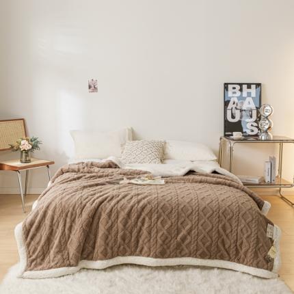 91家纺网 家纺一手货源 找家纺 简爱-2025加厚舒棉绒羊羔绒盖毯毛毯 菱形茉格-咖色