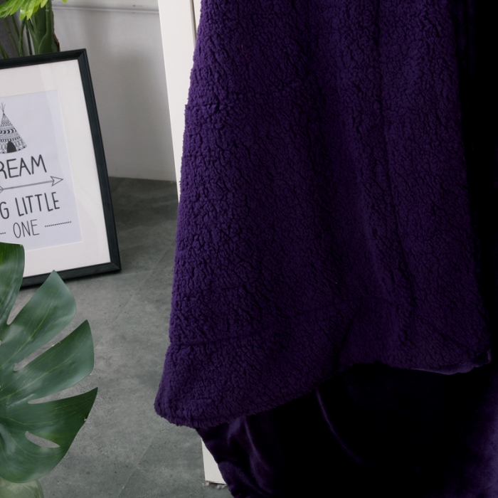 91家纺网 家纺一手货源 找家纺 卡琪曼 2022新双面法兰绒羊羔绒毛毯办公室午睡盖毯子 紫色