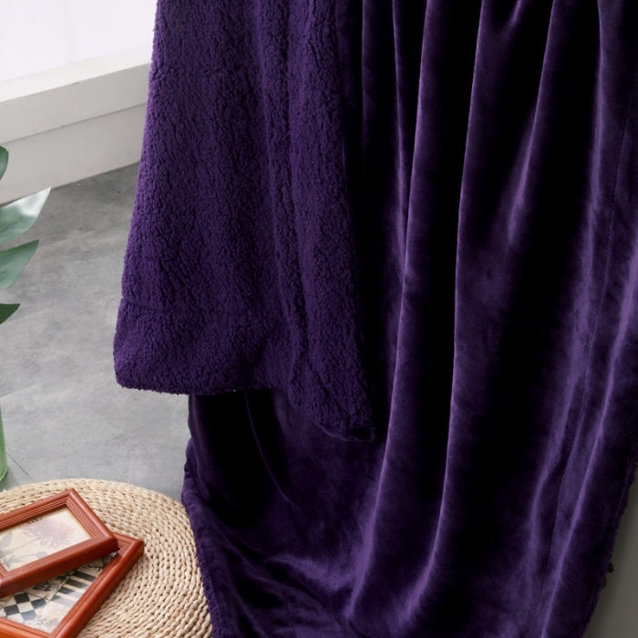 91家纺网 家纺一手货源 找家纺 卡琪曼 2022新双面法兰绒羊羔绒毛毯办公室午睡盖毯子 紫色