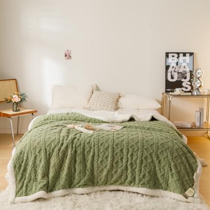 91家纺网 家纺一手货源 找家纺 简爱-2026加厚舒棉绒羊羔绒盖毯毛毯 菱形茉格-抹茶绿