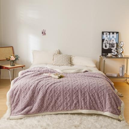 91家纺网 家纺一手货源 找家纺 简爱-2026加厚舒棉绒羊羔绒盖毯毛毯 菱形茉格-香芋紫