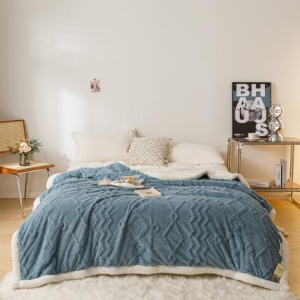 91家纺网 家纺一手货源 找家纺 简爱-2026加厚舒棉绒羊羔绒盖毯毛毯 纹路菱形格-暮色蓝