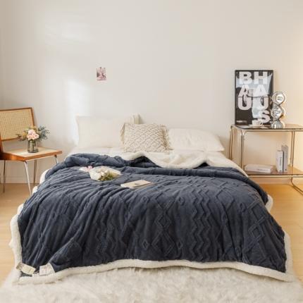 91家纺网 家纺一手货源 找家纺 简爱-2026加厚舒棉绒羊羔绒盖毯毛毯 纹路菱形格-深灰