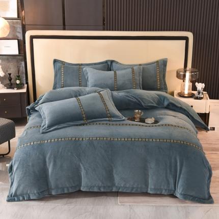 91家纺网 家纺一手货源 找家纺 七七 2025新款保暖加厚提花牛奶绒四件套 寐语-宾利蓝