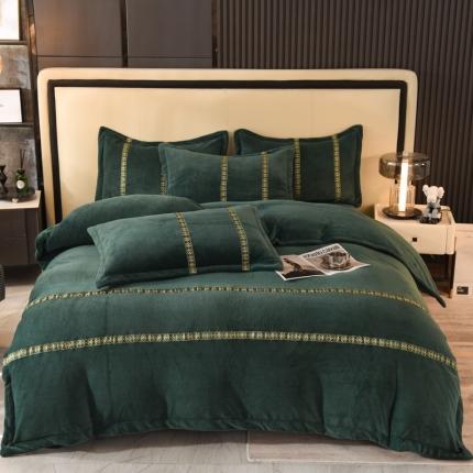 91家纺网 家纺一手货源 找家纺 七七 2025新款保暖加厚提花牛奶绒四件套 寐语-石墨绿