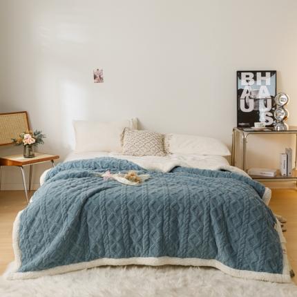 简爱-2025加厚舒棉绒羊羔绒盖毯毛毯 菱形茉格-暮色蓝