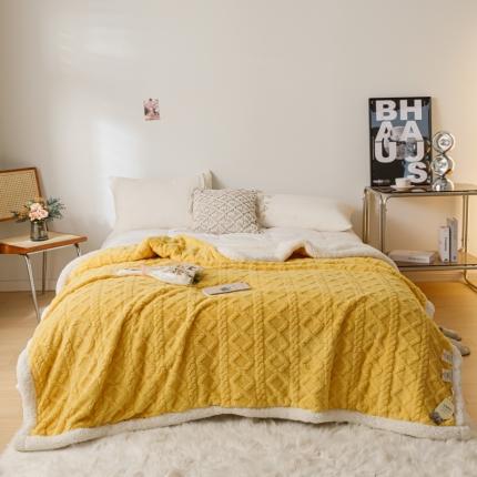 简爱-2025加厚舒棉绒羊羔绒盖毯毛毯 菱形茉格-柠檬黄