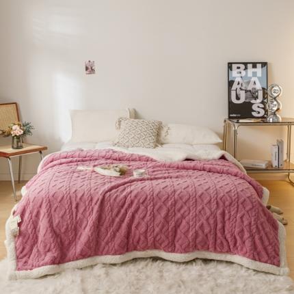 简爱-2025加厚舒棉绒羊羔绒盖毯毛毯 菱形茉格-珊瑚粉