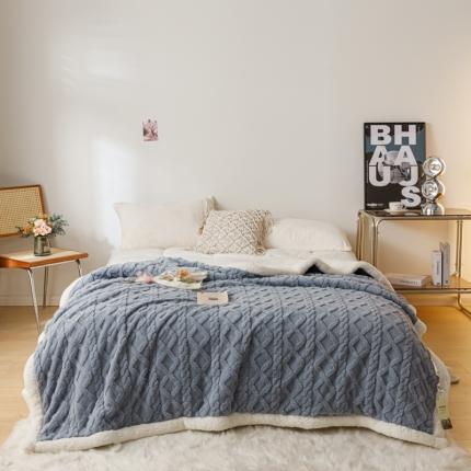 简爱-2025加厚舒棉绒羊羔绒盖毯毛毯 菱形茉格-雾霾蓝