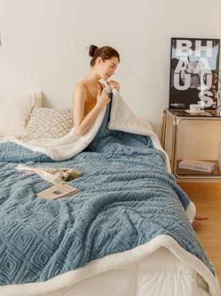 简爱-2025加厚舒棉绒羊羔绒盖毯毛毯 菱形苏格-暮色蓝