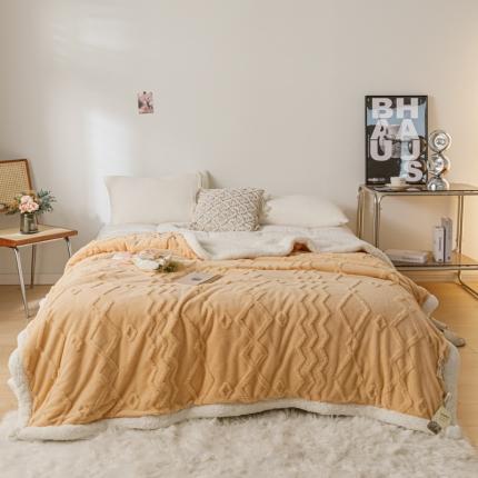 简爱-2025加厚舒棉绒羊羔绒盖毯毛毯 纹路菱形格-姜黄