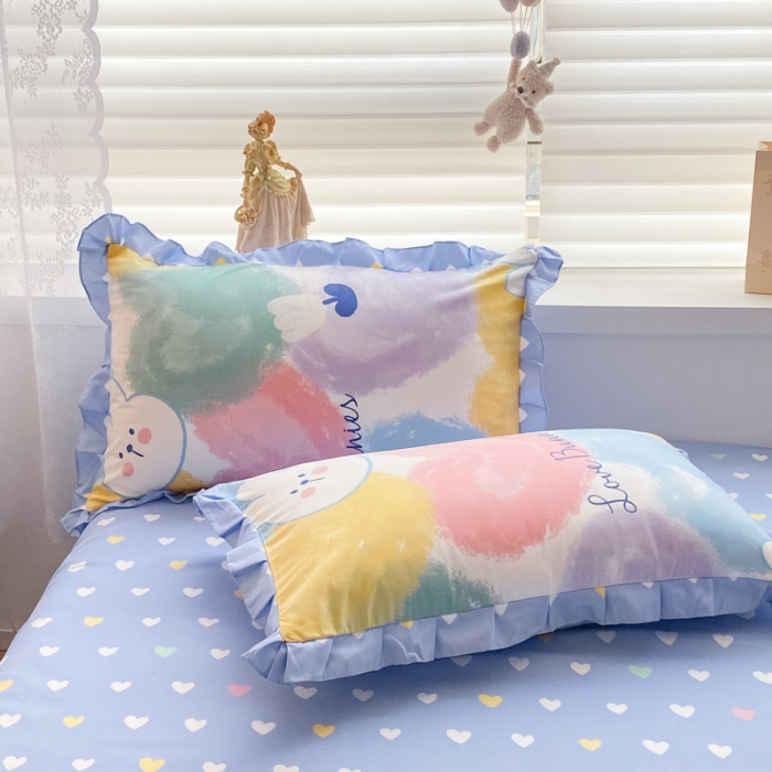 91家纺网 家纺一手货源 找家纺 上尚居 2024新款小清新韩版花边磨毛四件套水洗棉爱心兔