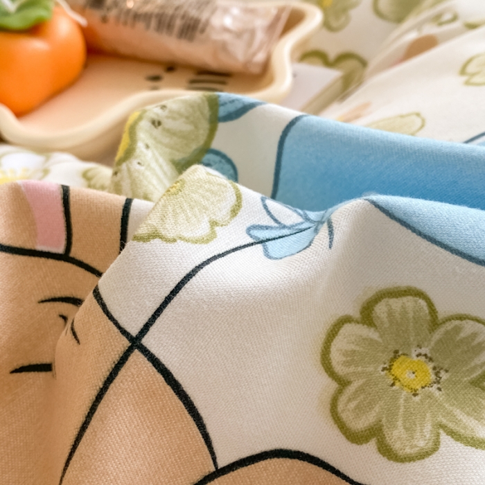 91家纺网 家纺一手货源 找家纺 上尚居 2024新款小清新韩版花边磨毛四件套水洗棉开心伙伴