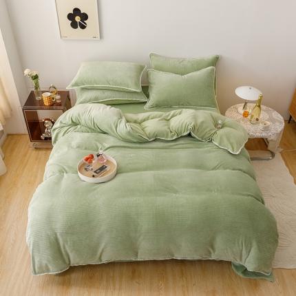 91家纺网 家纺一手货源 找家纺 眠博士 2022新款牛奶绒加厚印花保暖四件套 华夫绿