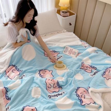 91家纺网 家纺一手货源 找家纺 兄弟坊 2022新款牛奶绒印花多功能毛毯被 蓝色恐龙