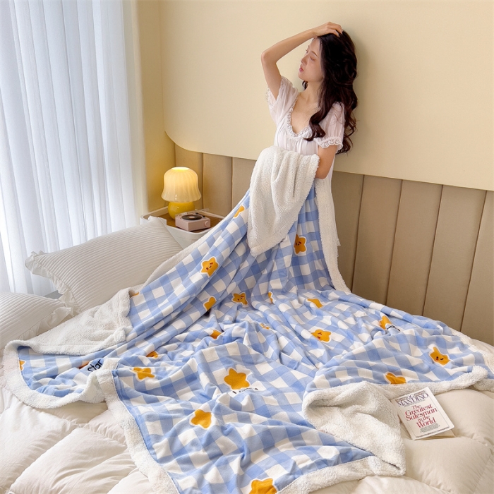 91家纺网 家纺一手货源 找家纺 兄弟坊 2022新款牛奶绒印花多功能毛毯被 幸运星