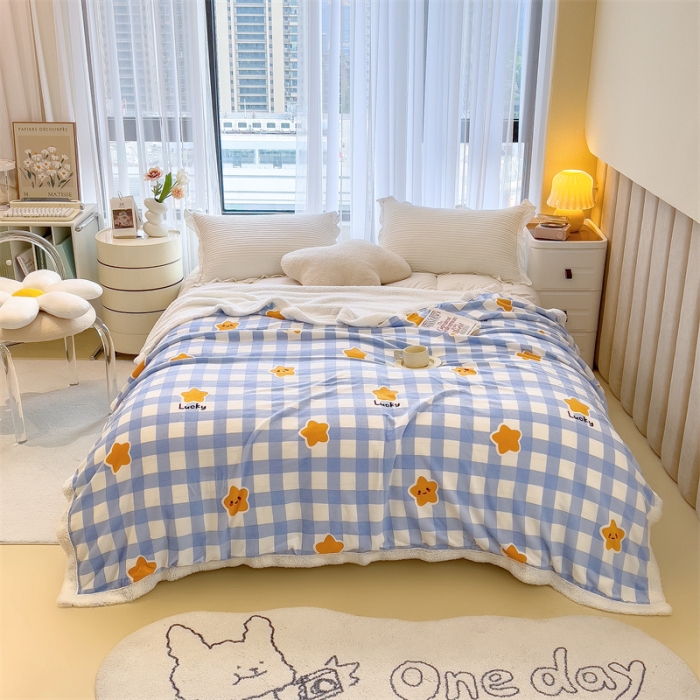 91家纺网 家纺一手货源 找家纺 兄弟坊 2022新款牛奶绒印花多功能毛毯被 幸运星