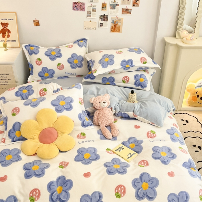 91家纺网 家纺一手货源 找家纺 总 川悦生活 2022直播供货高克重小清新牛奶绒四件套