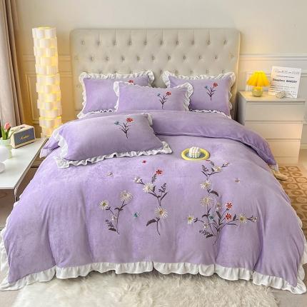 91家纺网 家纺一手货源 找家纺 （总）意尚风情 2022新款牛奶绒绣花四件套