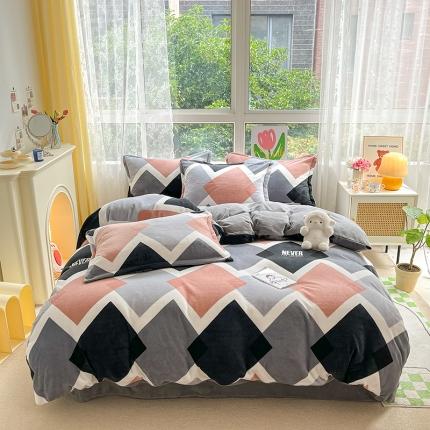 91家纺网 家纺一手货源 找家纺 （总）寐居  2022新款印花牛奶绒四件套高克重法莱水晶宝宝