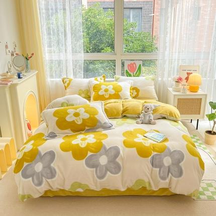 91家纺网 家纺一手货源 找家纺 （总）寐居  2022新款印花牛奶绒四件套高克重法莱水晶宝宝