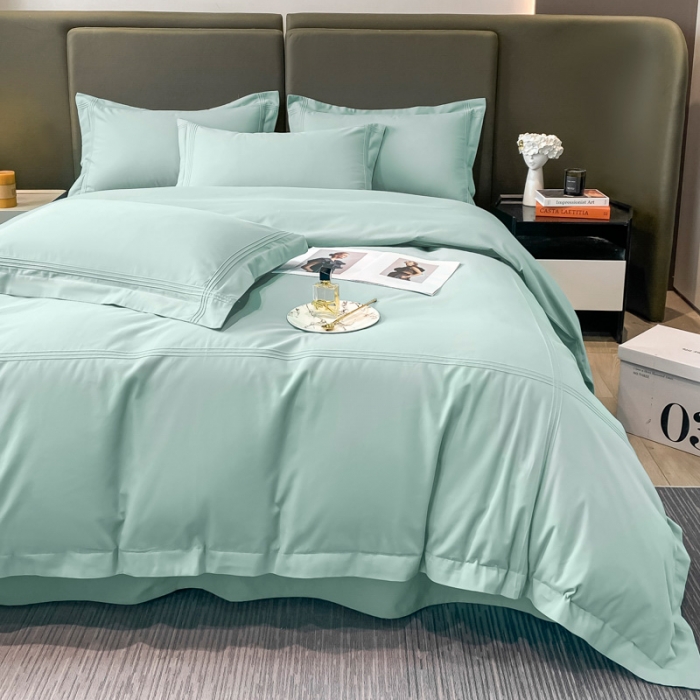 91家纺网 家纺一手货源 找家纺 安妮 2022新款轻奢赫本加厚全棉磨毛四件套 赫本迷雾蓝