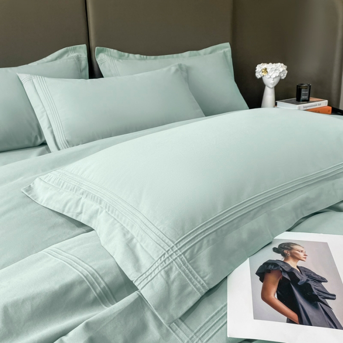 91家纺网 家纺一手货源 找家纺 安妮 2022新款轻奢赫本加厚全棉磨毛四件套 赫本迷雾蓝