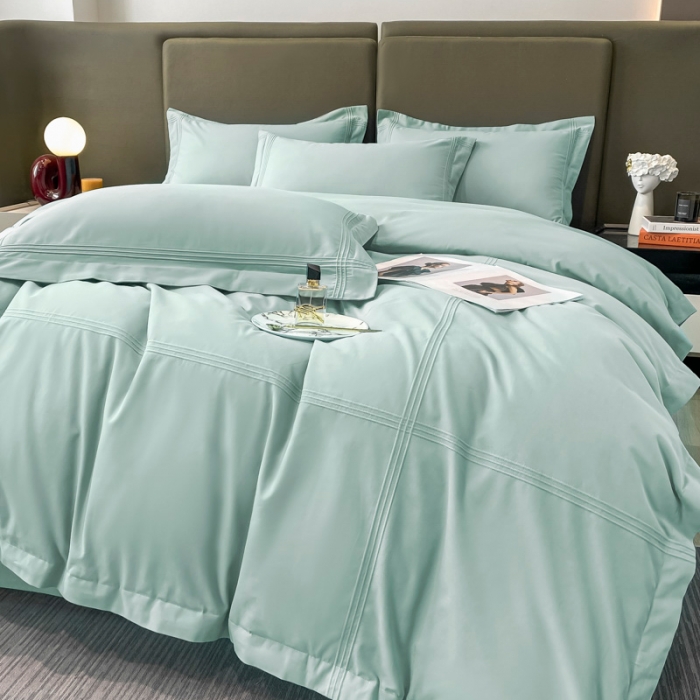 91家纺网 家纺一手货源 找家纺 安妮 2022新款轻奢赫本加厚全棉磨毛四件套 赫本迷雾蓝