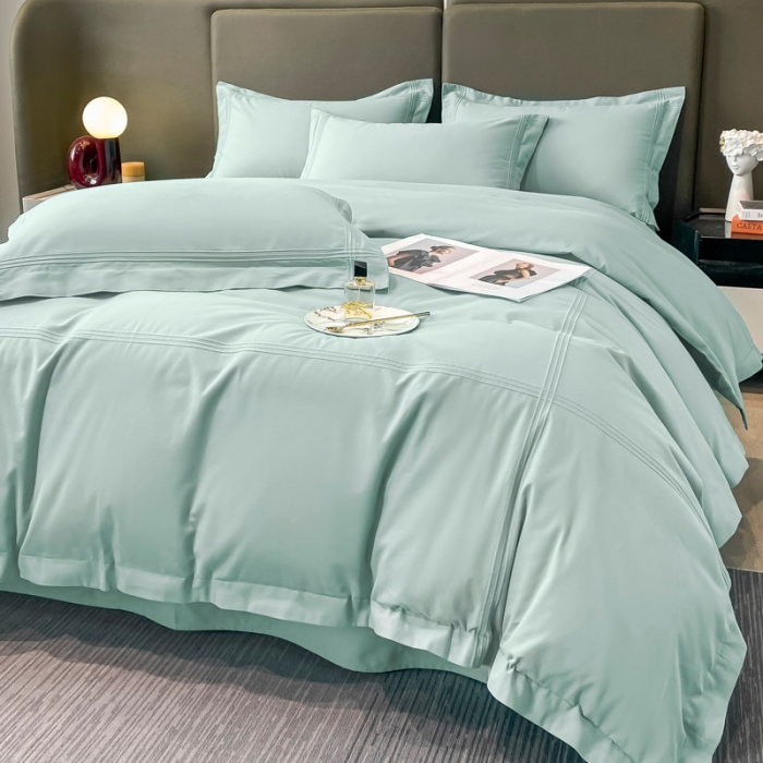 91家纺网 家纺一手货源 找家纺 安妮 2022新款轻奢赫本加厚全棉磨毛四件套 赫本迷雾蓝