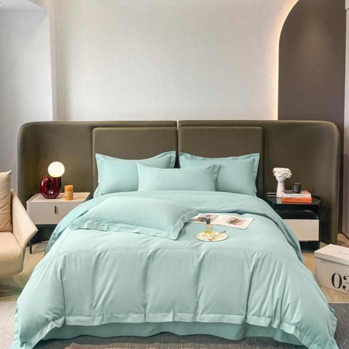 91家纺网 家纺一手货源 找家纺 安妮 2022新款轻奢赫本加厚全棉磨毛四件套 赫本迷雾蓝