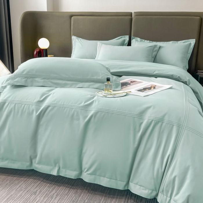 91家纺网 家纺一手货源 找家纺 安妮 2022新款轻奢赫本加厚全棉磨毛四件套 赫本迷雾蓝