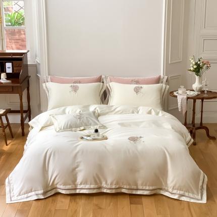 91家纺网 家纺一手货源 找家纺 （总）馨蕊2022新款工艺全棉高精密刺绣四件套-蜜恋