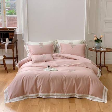 馨蕊2022新款工艺全棉高精密刺绣四件套-蜜恋 蜜恋-豆蔻粉