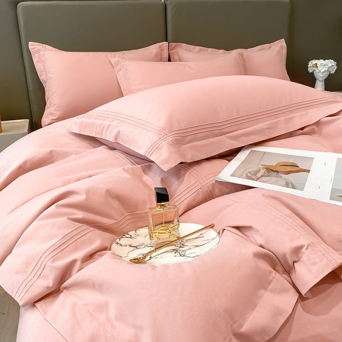 91家纺网 家纺一手货源 找家纺 安妮 2022新款轻奢赫本加厚全棉磨毛四件套 赫本柔蜜粉