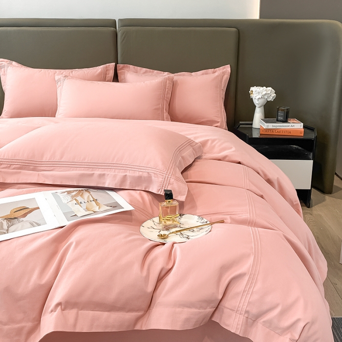 91家纺网 家纺一手货源 找家纺 安妮 2022新款轻奢赫本加厚全棉磨毛四件套 赫本柔蜜粉