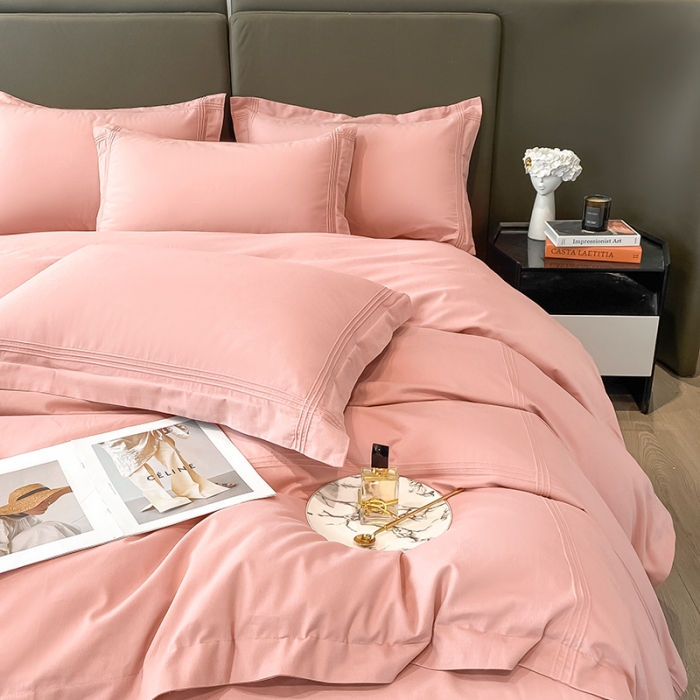 91家纺网 家纺一手货源 找家纺 安妮 2022新款轻奢赫本加厚全棉磨毛四件套 赫本柔蜜粉