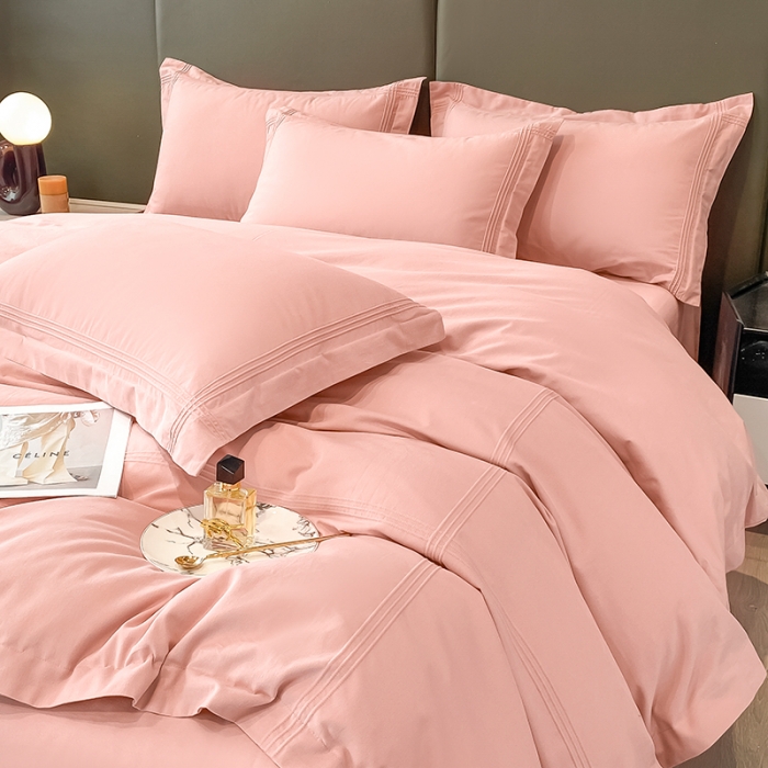 91家纺网 家纺一手货源 找家纺 安妮 2022新款轻奢赫本加厚全棉磨毛四件套 赫本柔蜜粉