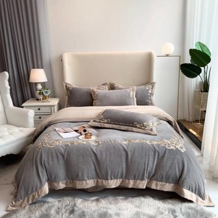 91家纺网 家纺一手货源 找家纺 馨蕊2022新款秋冬轻奢煦暖绒系列四件套 巴比伦-高级灰