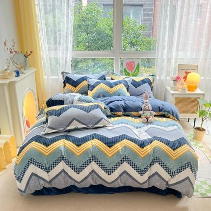 寐居  2022新款印花牛奶绒单被套 简约格