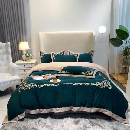 馨蕊2022新款秋冬轻奢煦暖绒系列四件套 巴比伦-翡翠绿