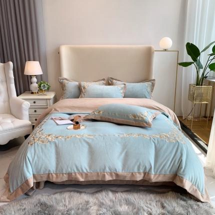馨蕊2022新款秋冬轻奢煦暖绒系列四件套 巴比伦-湖水蓝