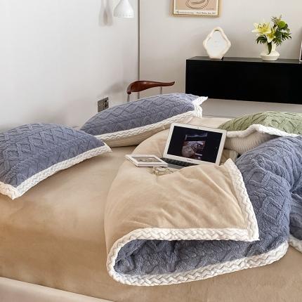 91家纺网 家纺一手货源 找家纺 梦柏2022新款阳离子提花绒四件套 提花绒-烟灰色