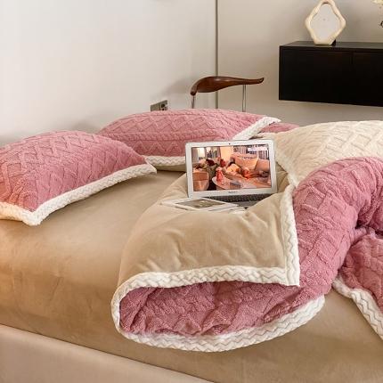 91家纺网 家纺一手货源 找家纺 梦柏2022新款阳离子提花绒四件套 提花绒-豆沙色