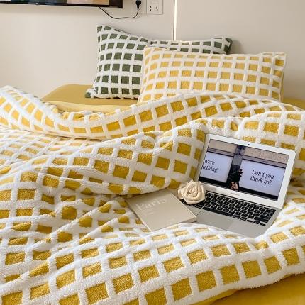 91家纺网 家纺一手货源 找家纺 梦柏2022新款阳离子提花绒四件套 阳离子-柠檬黄