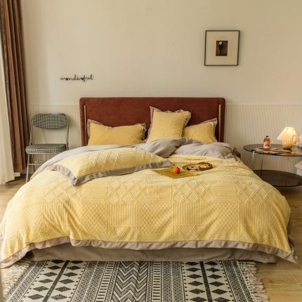 91家纺网 家纺一手货源 找家纺 2022新款绒四件套-唯爱 唯爱-柠檬黄