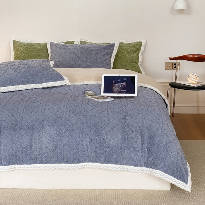 91家纺网 家纺一手货源 找家纺 梦柏2022新款阳离子提花绒四件套 提花绒-烟灰色